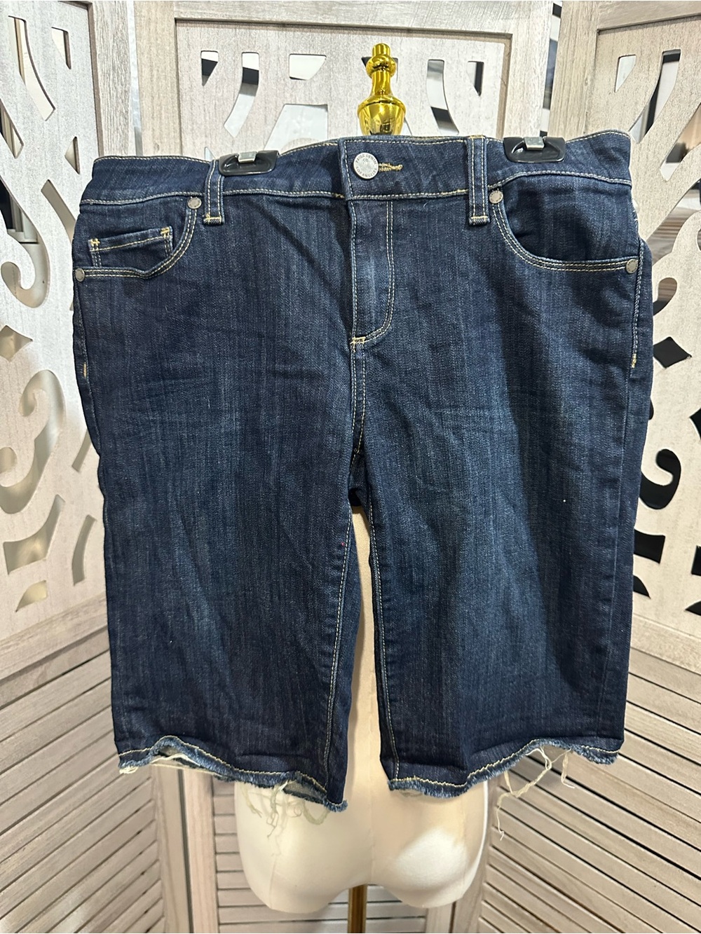 PAIGE Dark Blue Denim Cutoff Jean Shorts